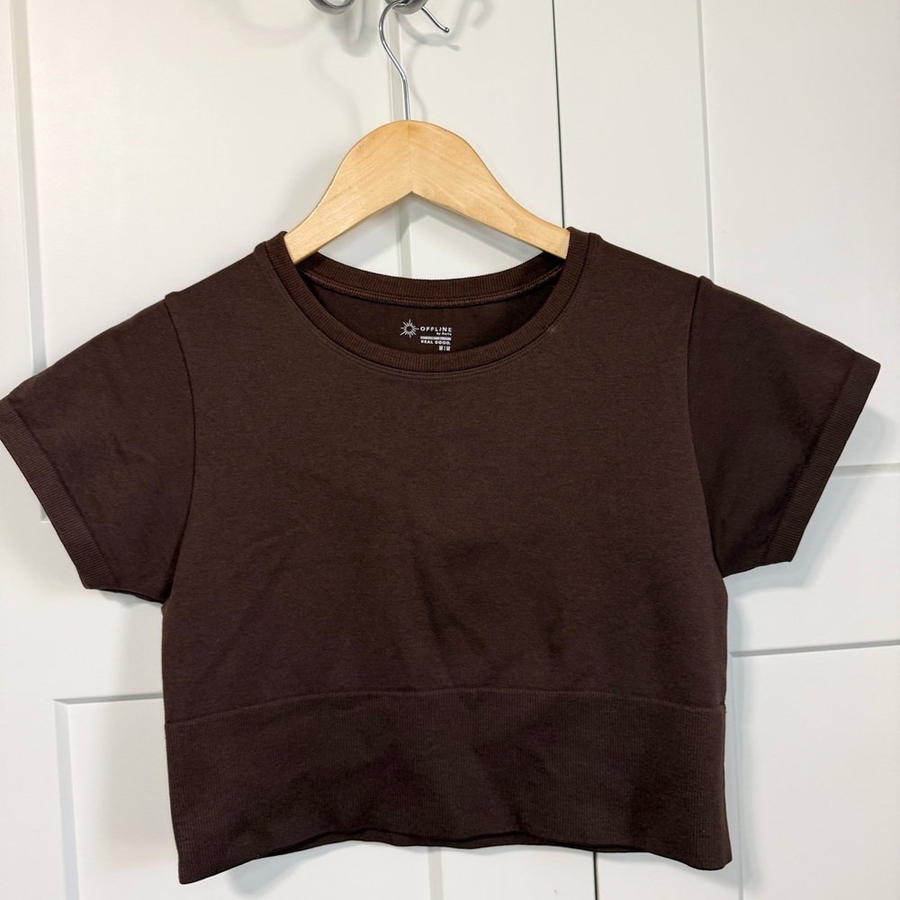Aerie Offline Sidewalk Seamless crop top Brown size medium